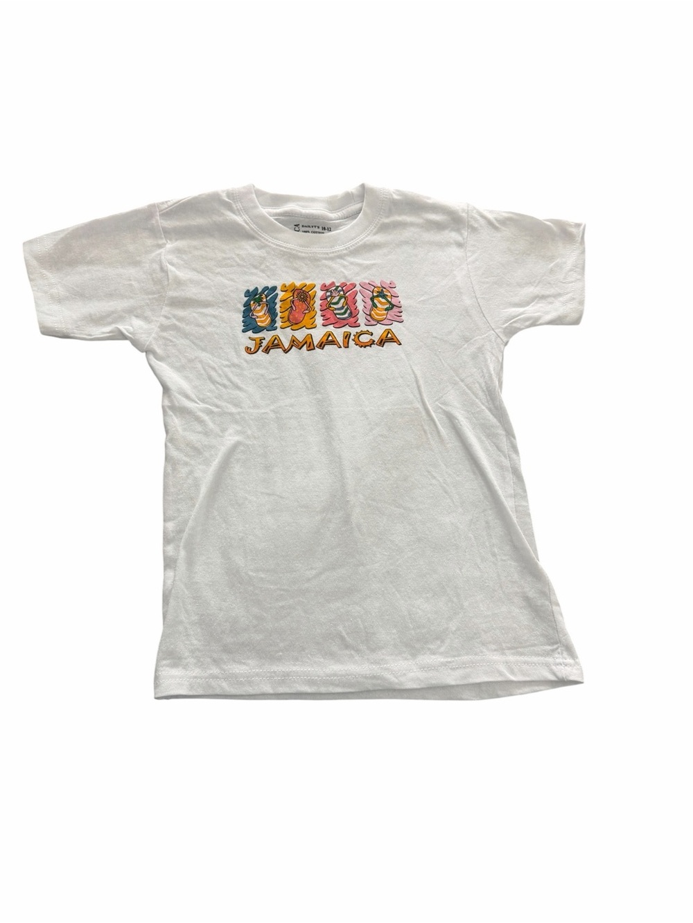 White Jamaica Graphic Tee with Colorful Sandal Panel